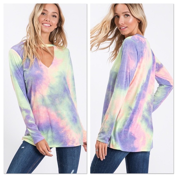 Purple Tie-Dye Chocker Neck Top - Picture 2 of 5